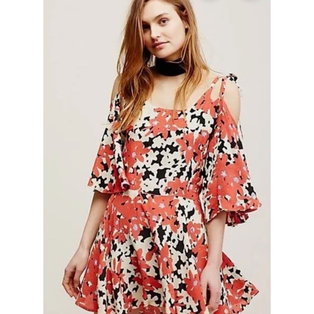 Free People One Lucia Summer Dress Tunic Loose Flowy Cutouts Mini Boho Artsy S